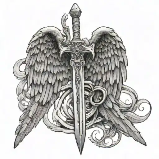 Sword That Has Wings One Of Them A Angel Wing The Other Made Out Of Bone With A Halo Over The Sword