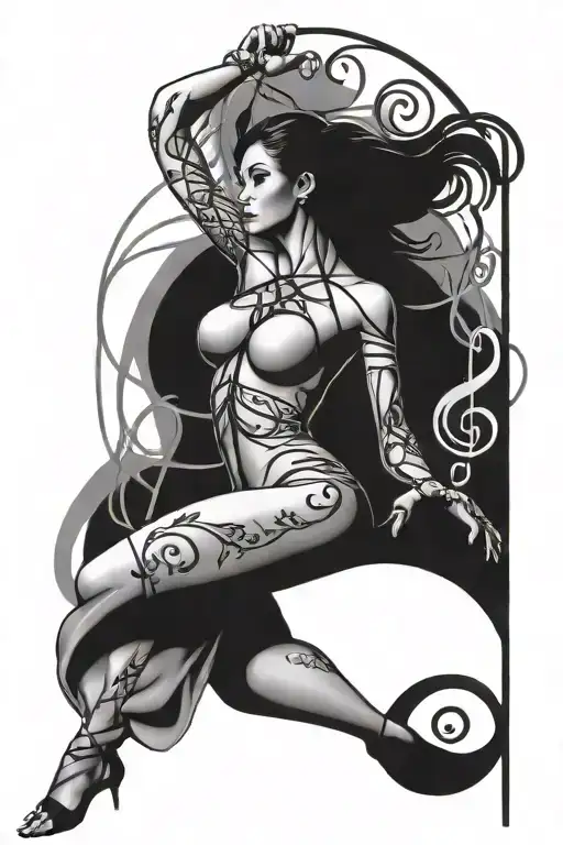 Pole Dancer With G Clef Symbol Merging