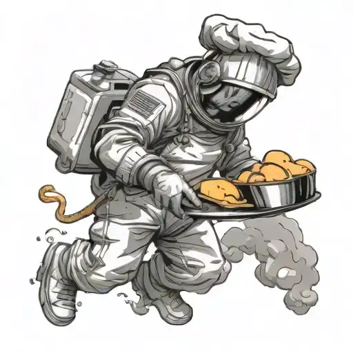 Chef Astronaut Cooking Flipping Eggs