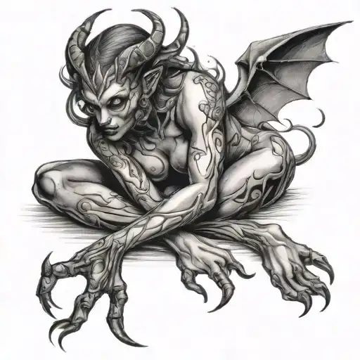 Nude Demon Woman Laying Down