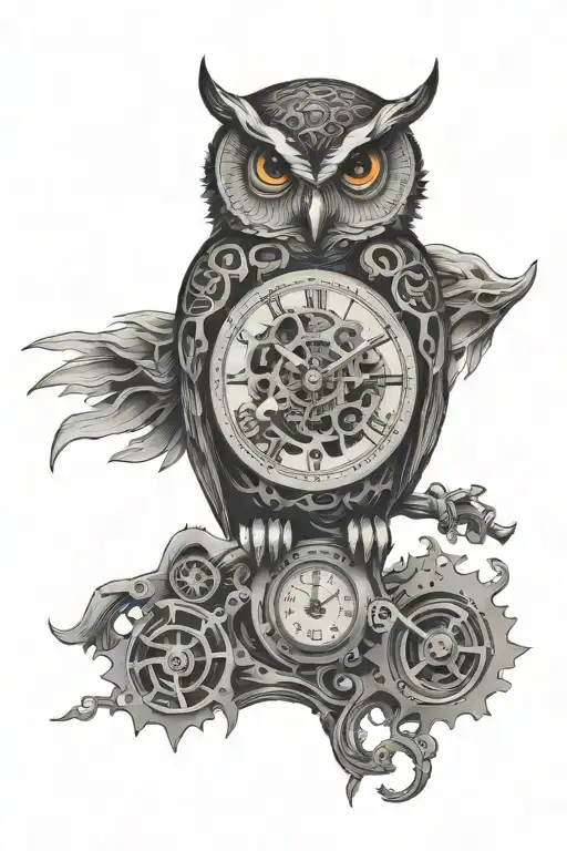Owl Clock Mechanism Intertwined