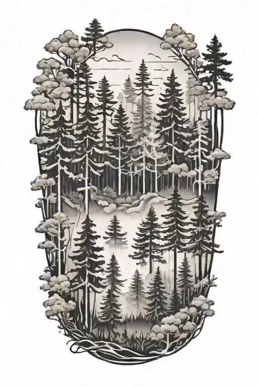 Forest Line With Fog