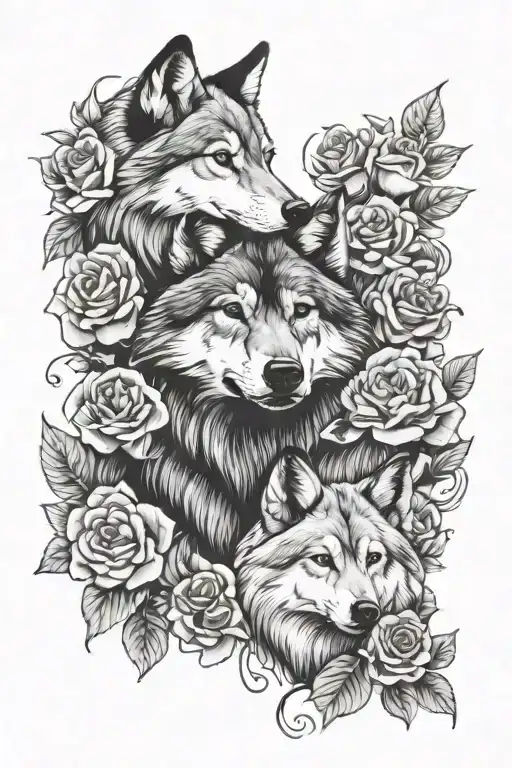 Family And Wolf Blended By Roses