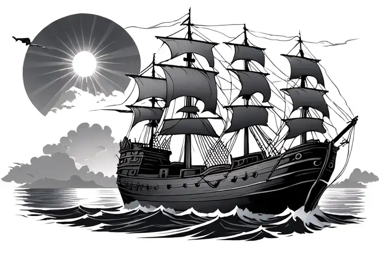 Cross Pirate Ship Sun Setting