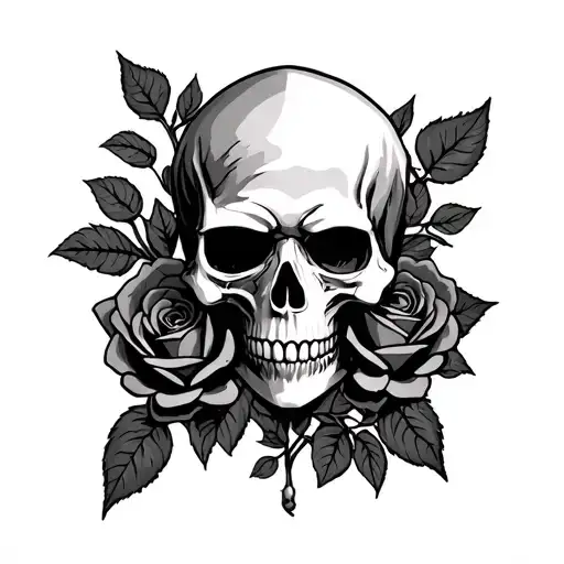 Grim Reaper Skull With Roses Intertwined