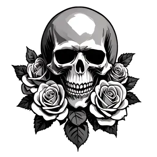 Grim Reaper Skull With Roses Intertwined