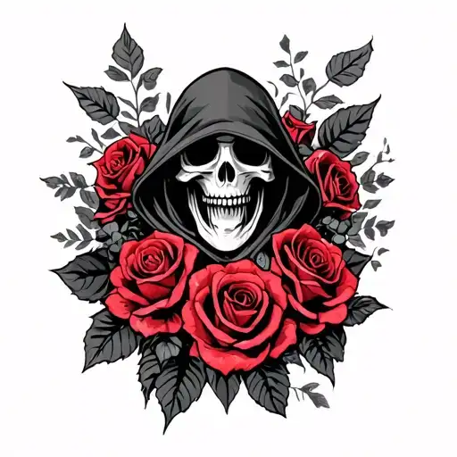 Grim Reaper With Roses Intertwined