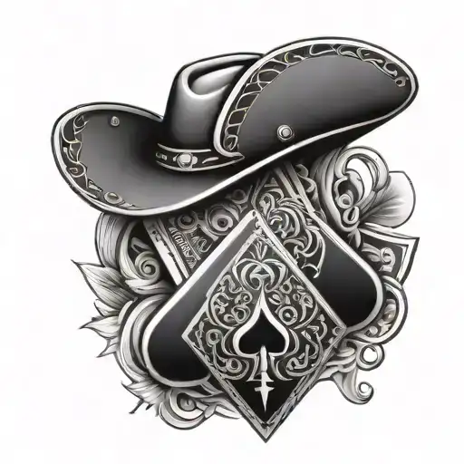 Cowboy Hat And Playing Cards Ace Of Spades And 2 Of Hearts
