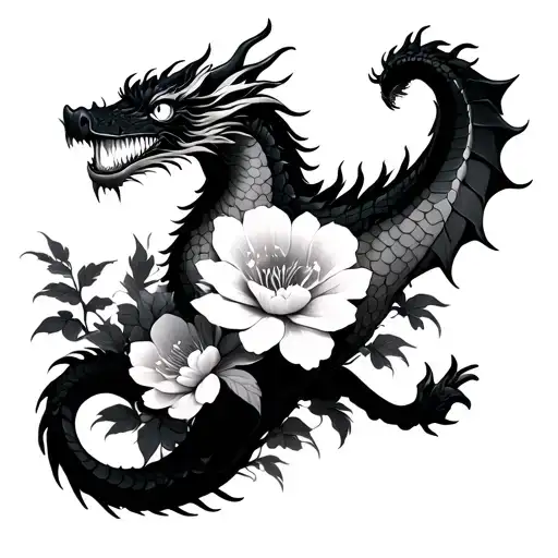 Spawns A Dragon With Japanese Flowers Intertwined