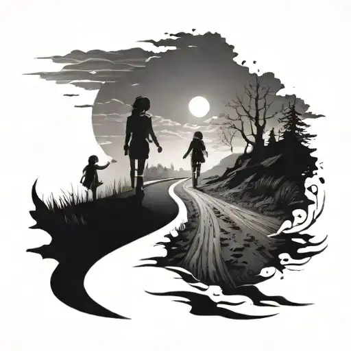 Broken Road Leading Towards A Happy Ending With Two Females