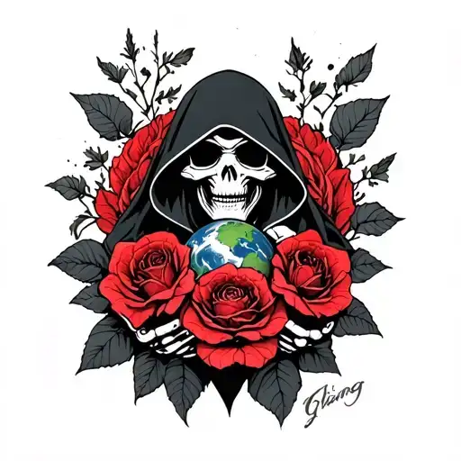 Grim Reaper Holding Mother Earth
