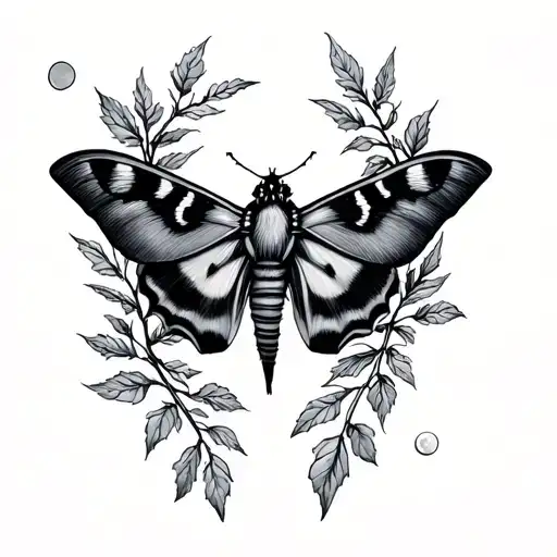 Moth And Moon With Plant Branches