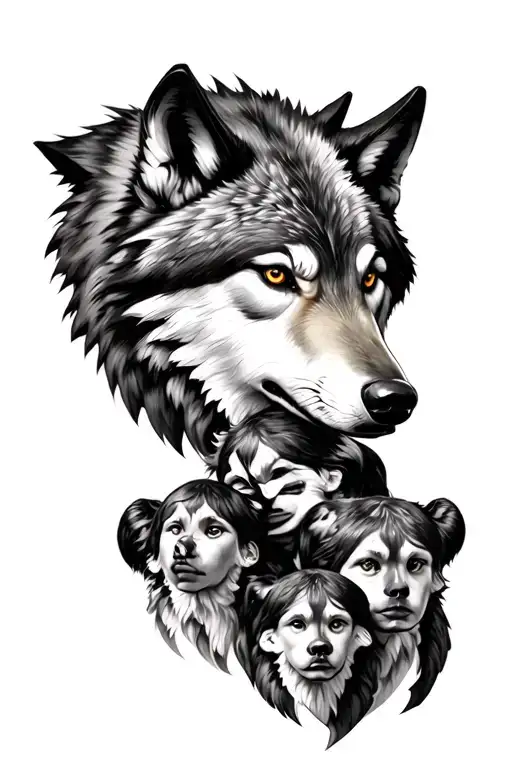 Wolf Head Protecting His Family