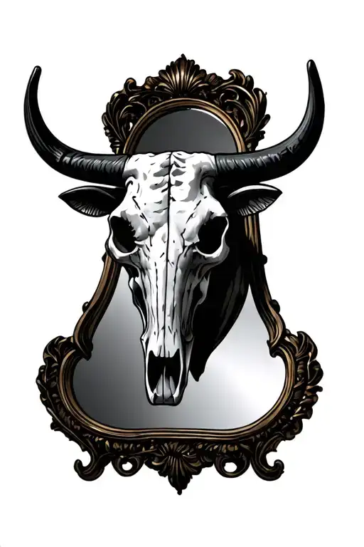 Antique Floor Mirror With Bull Skull Reflecting