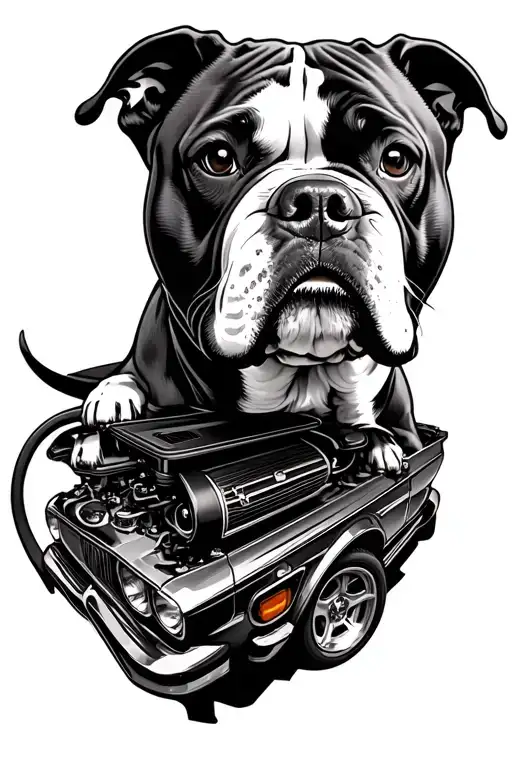 American Bulldog On Top Of Car Engine Transformed