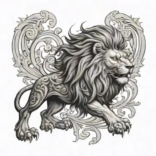 Baroque Scroll Lion Roaring
