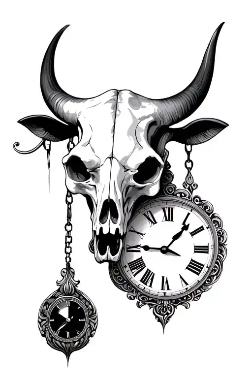 Bull Skull And Clock In The Form Of Salvador Dali Painting