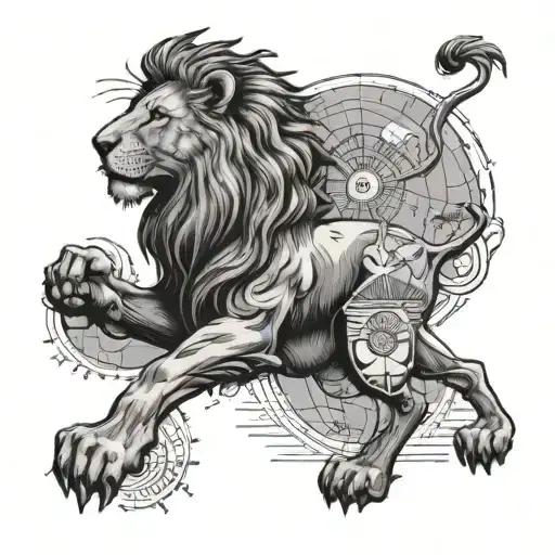 Lion Standing In Front Of The Sun On The Map