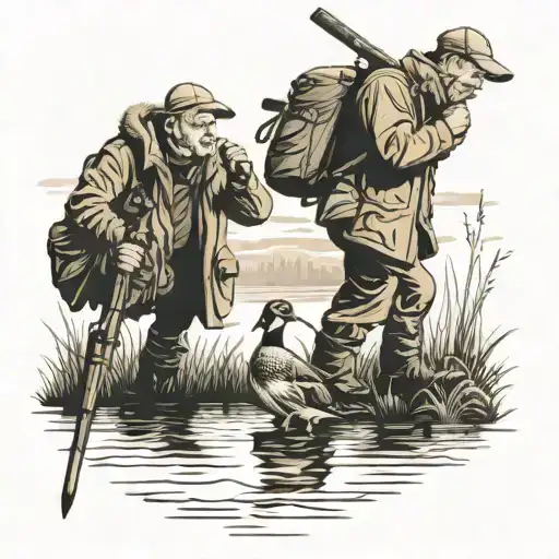 Dad And His Son Hunting Ducks