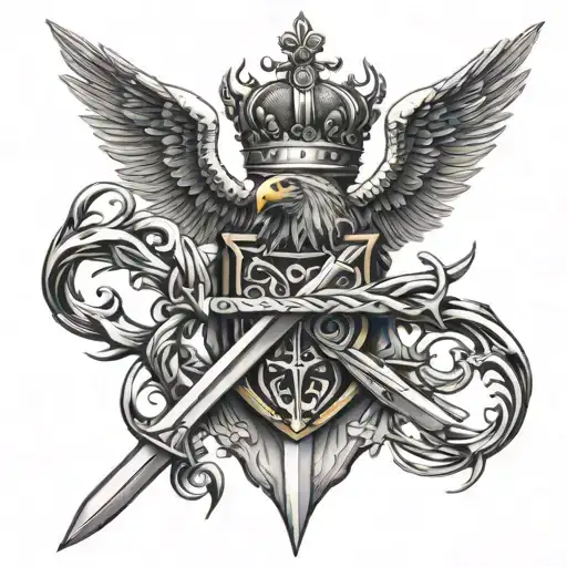 A Sword Piercing Through An Eagle With A Crown Of Thorns Forming The Guard On Left Shoulder