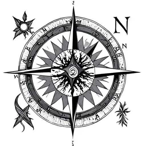 Compass With Tree Of Life In The Center Representing