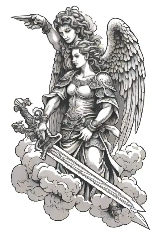 Angel In Clouds With Sword