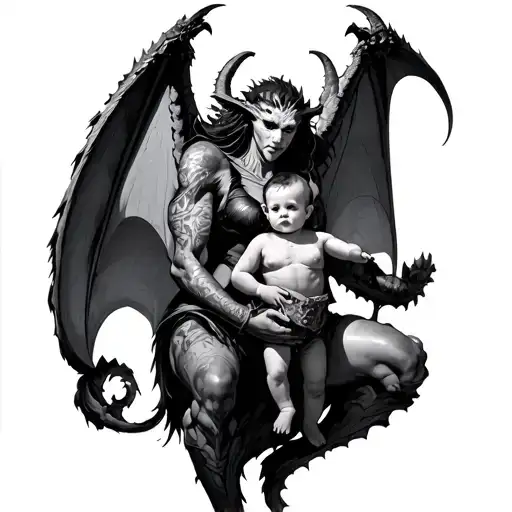 Gargoyle Warrior With Her Toddler