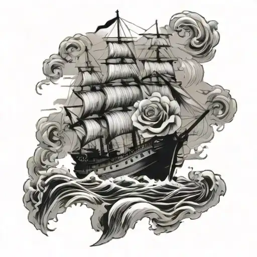 Worn Down Ship Wondering In The Ocean