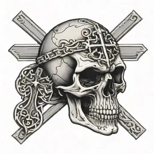 Skull With A Cross Pendant Hanging Off The End