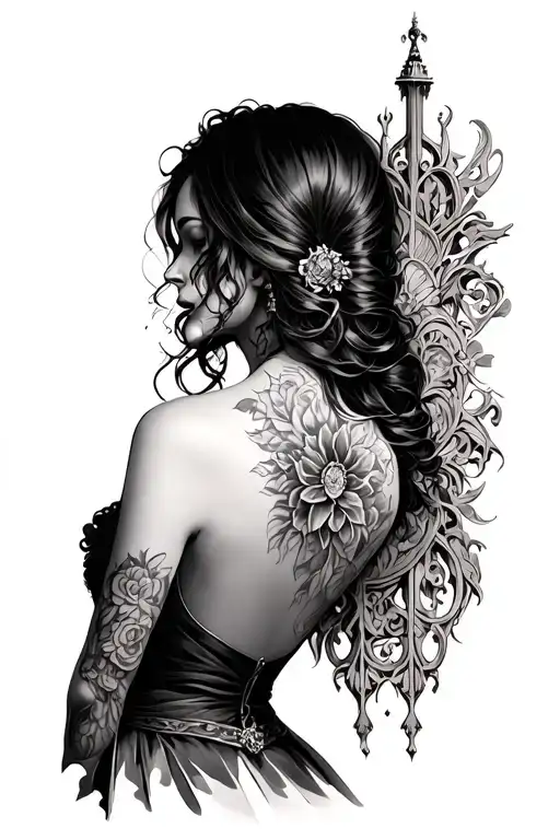 Ornamental Back Piece Spanning From Mid Waist To Lower Back With Gothic Architecture Elements