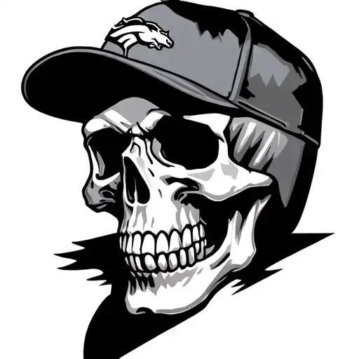 Skull Wearing Broncos Cap