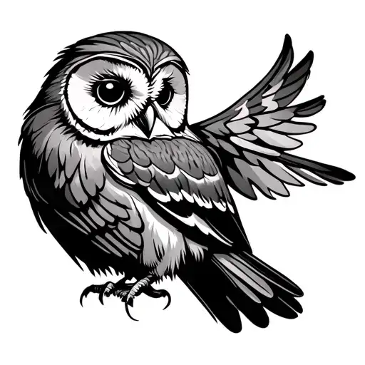 Cartoon Barred Owl Cuddling Cardinal