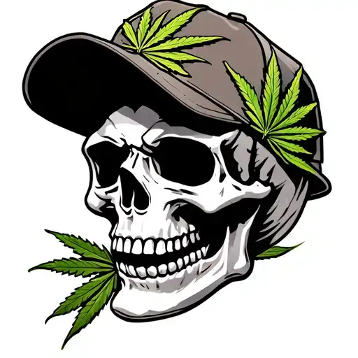 Skull Wearing Broncos Cap With Weed Leaves