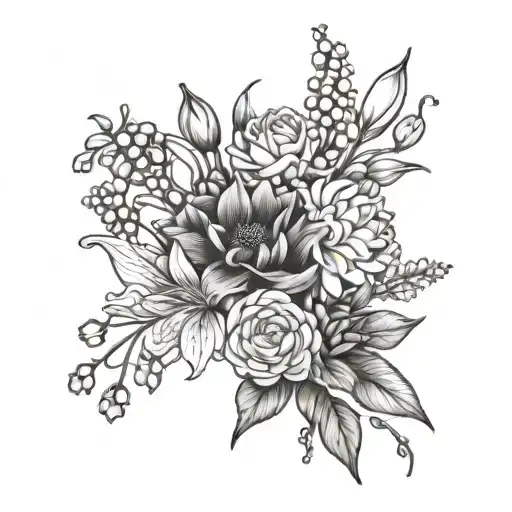 A Dainty Flower Bouquet With Chrysanthemums And Daffodils And Lily Of The Valley And Gladiol