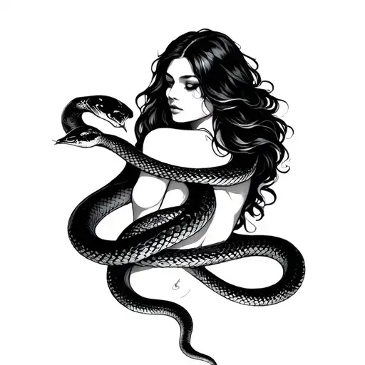 Woman Wrapped Around Snake