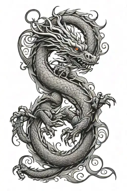 Dragon With His Body Style Japanesee And Tribal Design