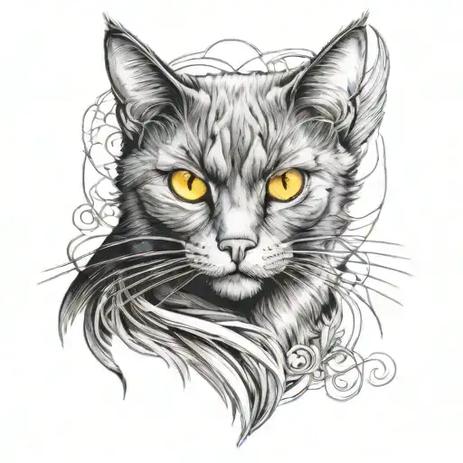 Black Cat Yellow Eyes Looking