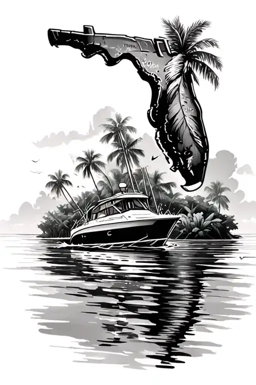 Florida Water With Boats Floating Island