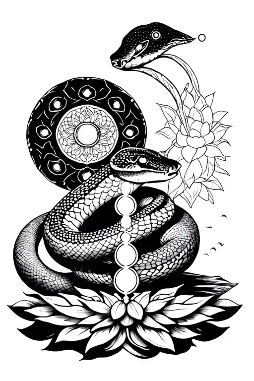 Kundalini Awakening With Snake And Lotus No Human 7 Chakras