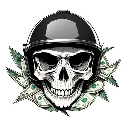 Motorbike Helmet Skull Money Fish Surrounded