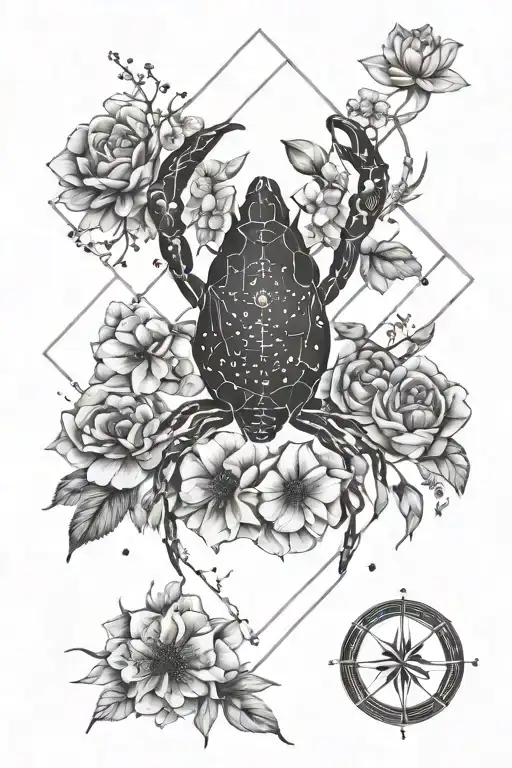 Cancer Zodiac Sign With Constellation And Flowers Geometric
