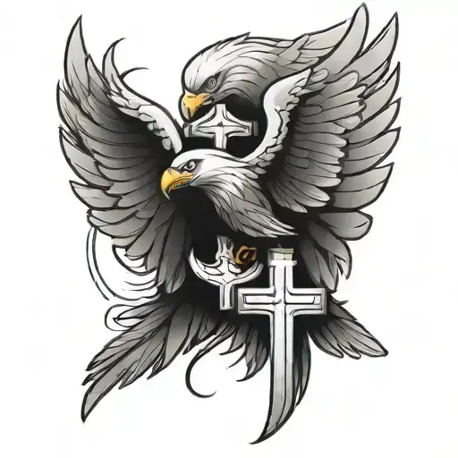 An Eagle Wing With A Cross In The Middle Surrounded