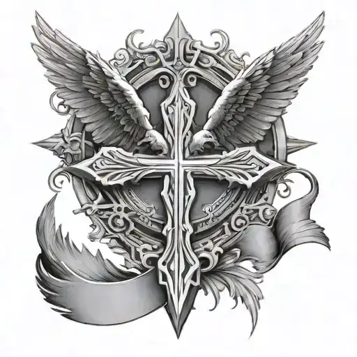 A Cross In The Middle Surrounded By An Eagle Wing