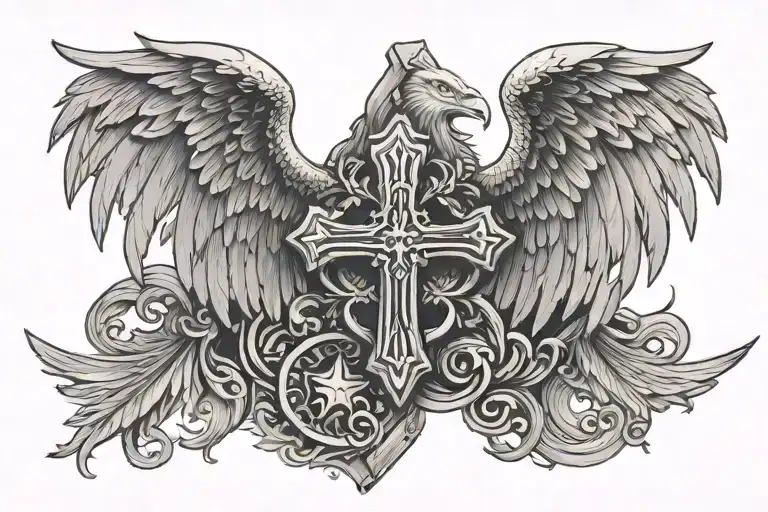 A Cross In The Middle Surrounded By An Eagle Wing