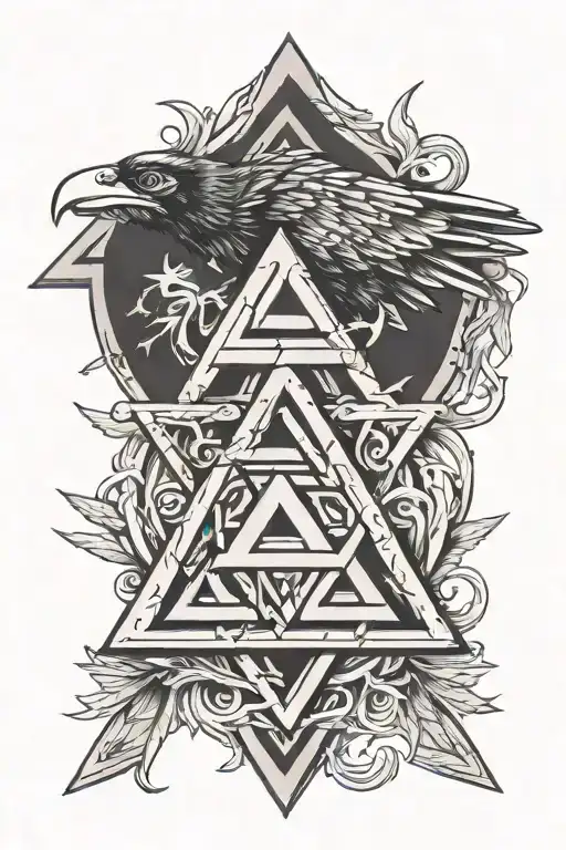 Valknut Symbol With Ravens Flying
