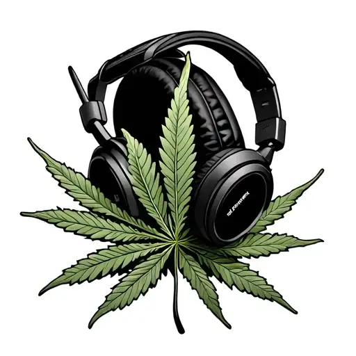 Weed Leaf Headphones Listening Rock Music