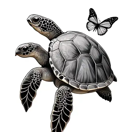 Sea Turtle With Butterfly
