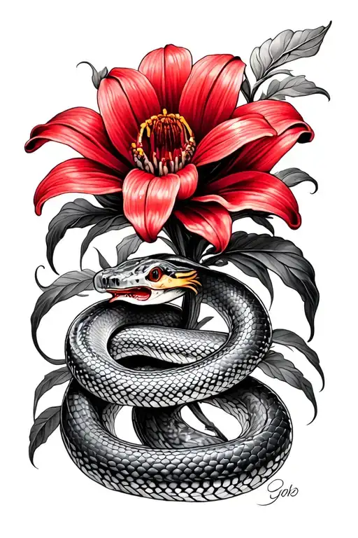 Snake And Red Spider Flower