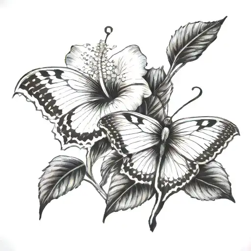 Hibiscus Flower With Luna Moth