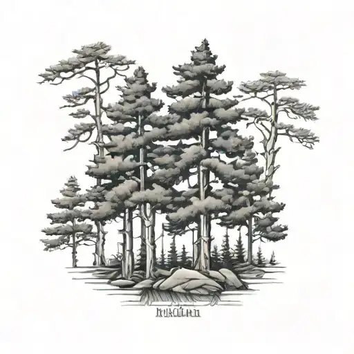 4 Pine Trees With Roman Numerals On Trunkl